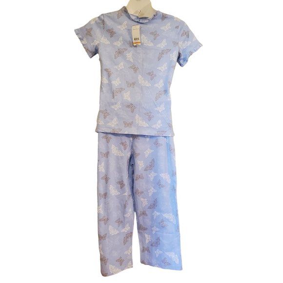 Intimate Essentials S 2 Pc Pajama Sets Pink Floral Blue Butterflies Summer PJs - Picture 3 of 7